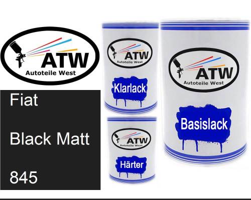 Fiat, Black Matt, 845: 500ml Lackdose + 500ml Klarlack + 250ml Härter - Set, von ATW Autoteile West.